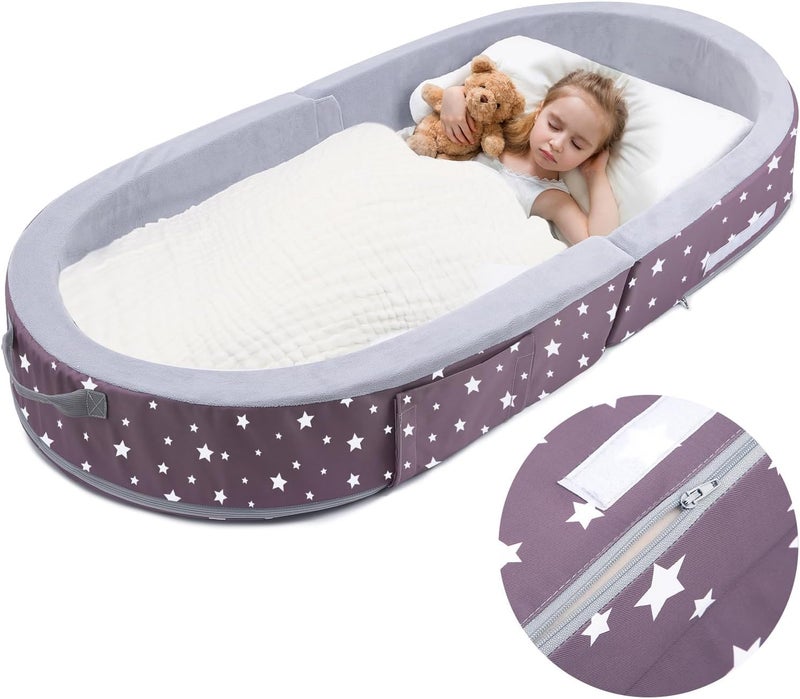 Mooedcoe Portable Foldable Toddler Travel Bed with Sides, Folding Toddler Bed for Travel Kid Foam Sleeping Cot for Children 18M – 5yr Old (Round, Star) - Image 4